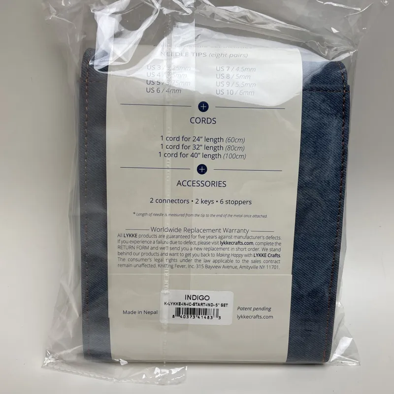 Lykke 5" Indigo Interchangeable Needles Starter Set, Blue Denim Fabric Case